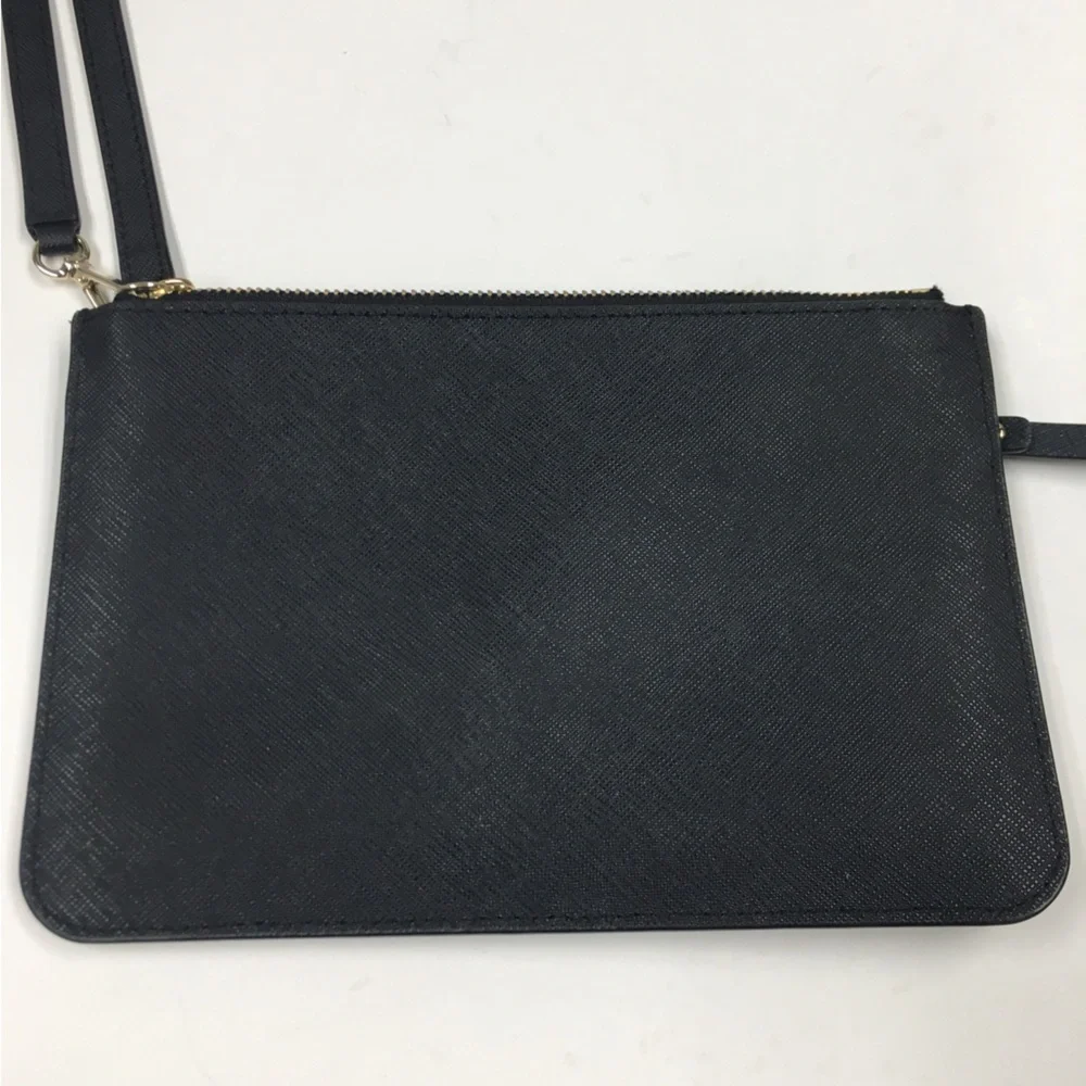 Kate Spade Leather Wristlet Mini Purse Black Gold Classic